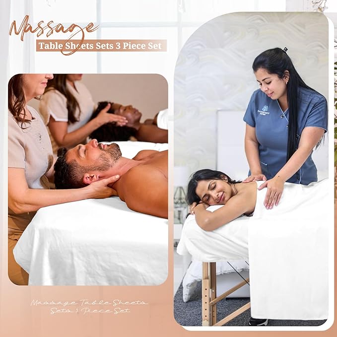 18Pcs 6 Sets Massage Table Sheets Set 3 Piece Set Includes Massage Bed Sheets, Massage Bed Cover Massage Face Rest Cover, Spa Bed Cover Massage Sheets Sets for Beauty Salon and Home Spa (White)