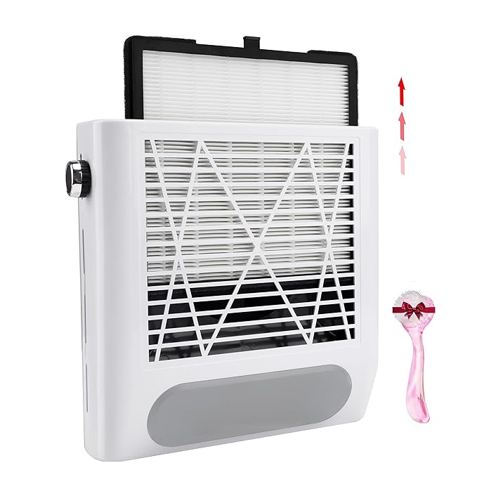 CoFashion White Nail Dust Collector & 2pcs Nail Dust Collector Filters-80w Nail Vacuum Dust Collector for Manicure, 2pcs Reusable Filter Replacement