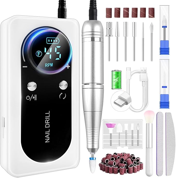 45000 RPM Electric Nail Drill LEDSUUEI: High Tech Professional Electric Nail File Fast Removal Nail Drill Kit for Acrylic Nails Gel Polishing Rechargeable Lightweight