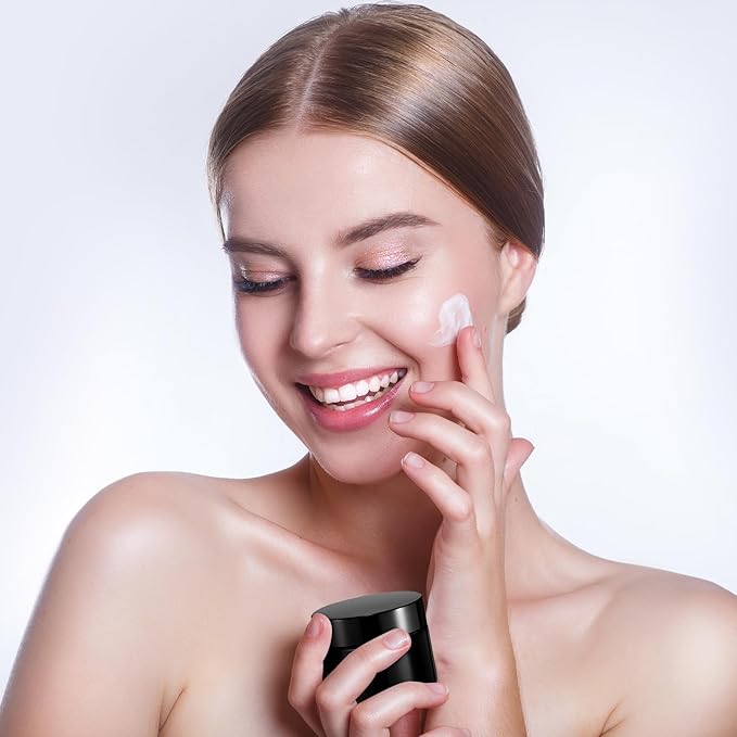 Domensi 32 Pcs 2 oz Glass Jars with Lids Travel Size Round Leakproof Empty Cosmetic Jars with Inner Liners Lid for Storing Makeup Lotions Face Cream Ointments Candle DIY Making(Black)