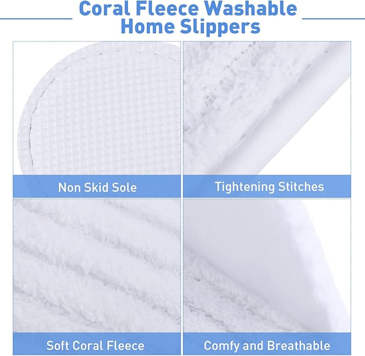 Elcoho 12 Pairs Closed Toe Spa Slippers Reusable Slippers Coral Fleece Washable Disposable Home Slippers for Women Men Guests Hotels House Slippers Housewarming Indoors Bathroom Party Traveling