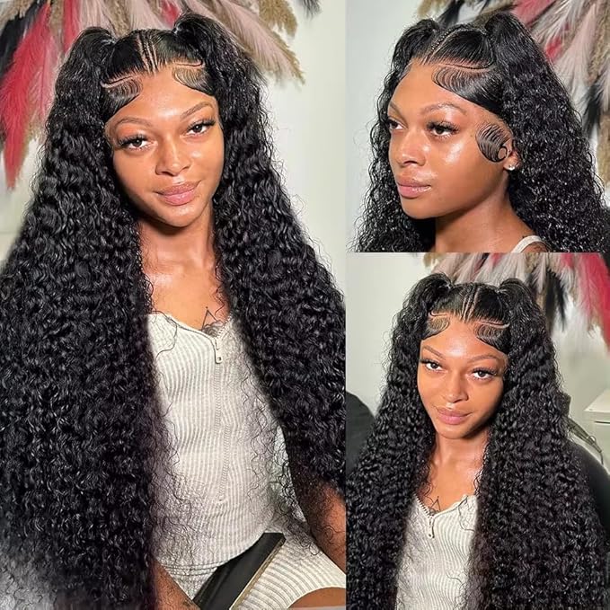 13x6 Deep Wave Lace Front Wigs Human Hair 180% Density Deep Wave Frontal Wigs Human Hair HD Lace 18 Inch Curly Human Hair Wig for Women