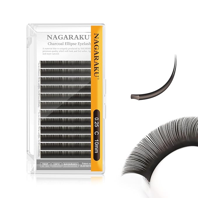 NAGARAKU Double Tips Flat Ellipse Eyelash Extensions Supplies 0.25 C curl 10mm Natural Charcoal Color Faux Mink Super Soft Split Tips Lash Individual Lashes