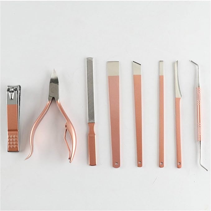 Professional Pedicure Manicure Tools Kit - Erkangsm 8 in 1 Stainless Steel Pedicure Set,Toenail Nipper,Pedicure Knife,Toenail Lifter,Nail Clipper,PU Leather Travel Case,Pink