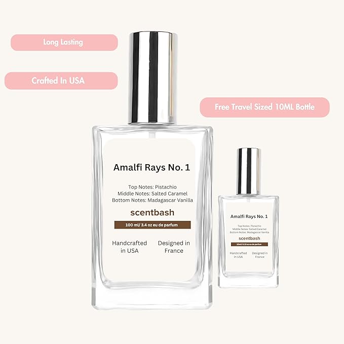 Amalfi Rays No.1 Eau De Parfum 2-Pack – Inspired by S.D Ja.neiro's 62 Pistachio & Salted Caramel- 100ml & 10ml Travel Size – Long-Lasting Unisex Perfume for Women & Men