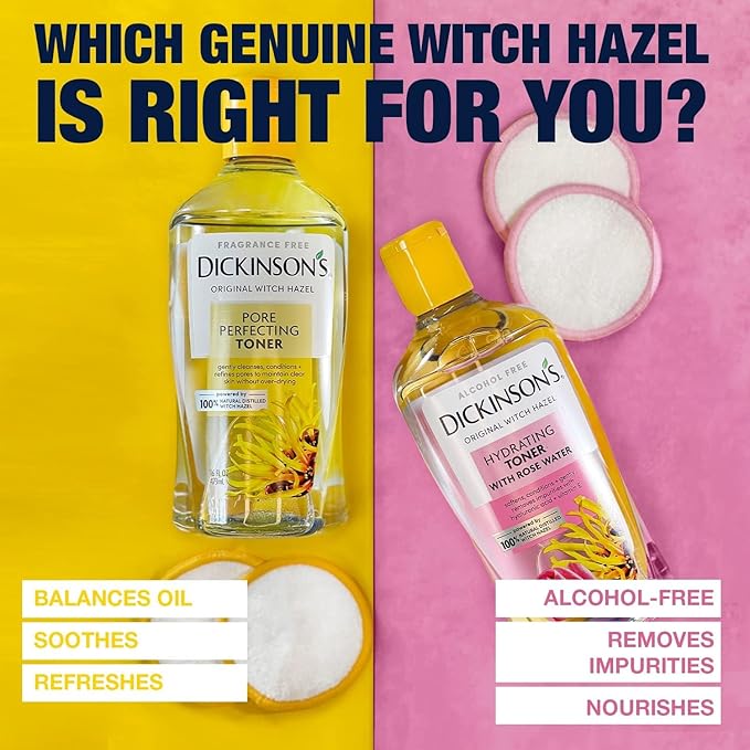 Dickinson's Original Witch Hazel Pore Perfecting Toner, 100% Natural, 16 Ounce Fragrance free