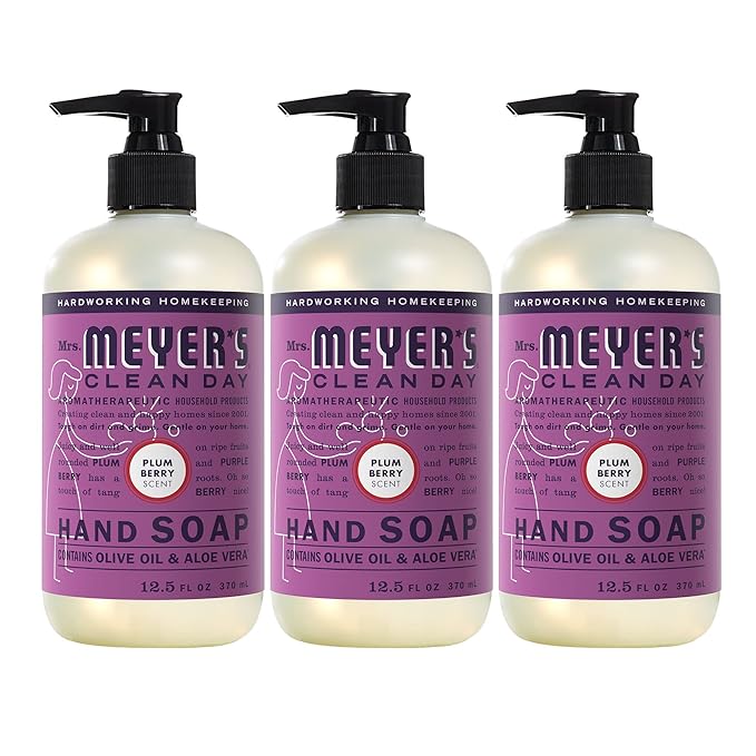 MRS. MEYER'S CLEAN DAY Liquid Hand Soap, Cruelty Free and Biodegradable Formula, Plum Berry Scent, 12.5 oz- Pack of 3