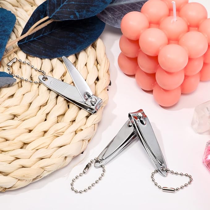 Chumia 144 Pieces Nail Clippers Set Stainless Steel Metal Nail Cutter Fingernail Toenail Clippers Bulk Silver Cutter Fingernails for Adults Men Women with Keychain