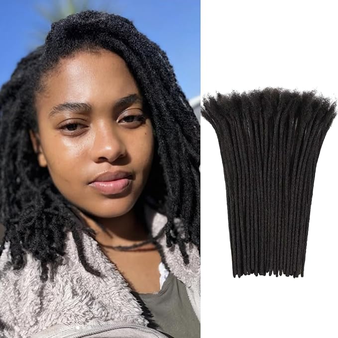 4 Inch Loc Extensions Human Hair 0.6cm Thickness 10 Strands 100% Full Handmade Permanent Dreadlock Extensions Real Human Hair For Women Men Kids Can Be Dyed Bleached Curled (Width 0.6cm Natual Black)