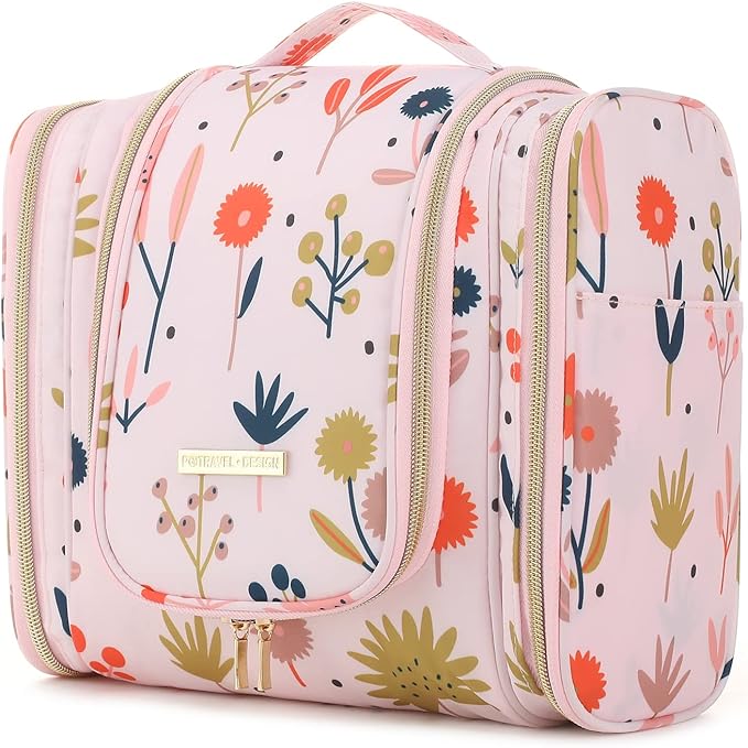 Lychii Hanging Toiletry Bag for Women, Large Water-Resistant Cosmetic Makeup Bag Travel Organizer - Floral