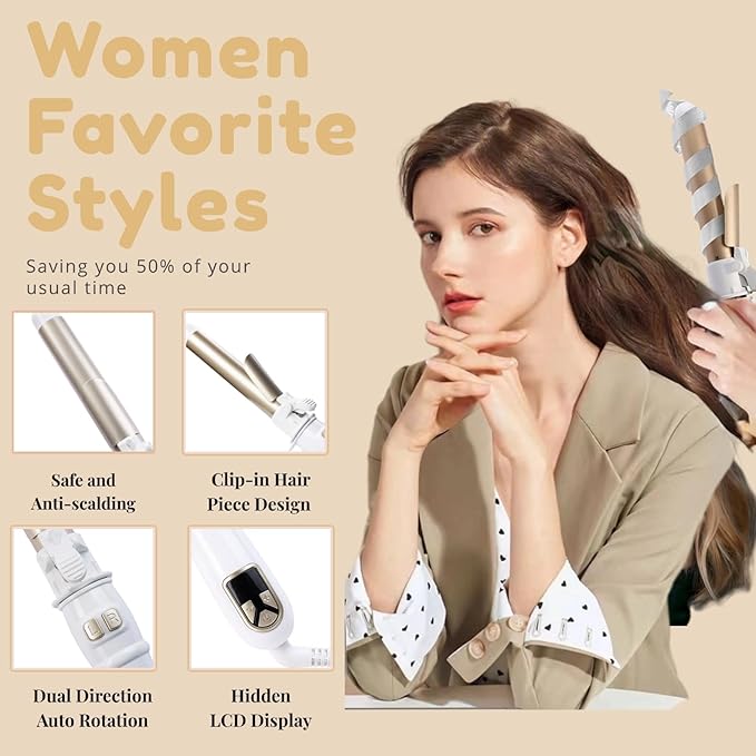 Automatic Curling Wand 28mm/1.1 inch Rotating Curling Iron with LED Display Fast Heating Wand for Short Long Hair Professional Hair Waver Styling Irons