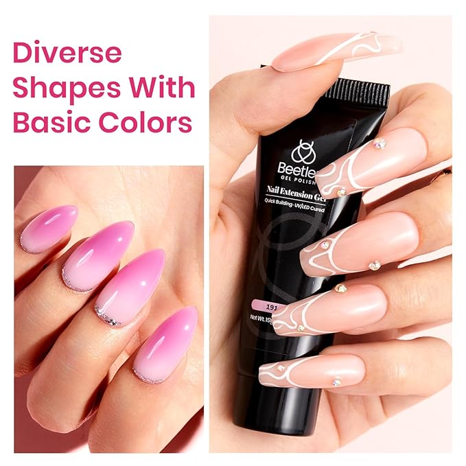 beetles Gel Polish 12 Colors Poly Nail Extension Kit Clear Jelly White Glitter Nude Pink Purple Builder Manicure Enhancement Starter Set Need Cure UV Led Nail Lamp Spring Gifts for Women Girls