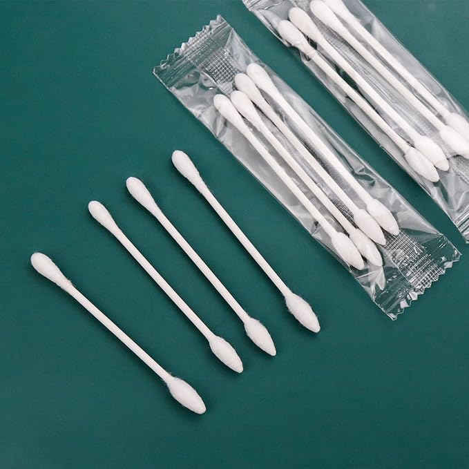 100 Pack Cotton Swabs, Individually Wrapped Cotton Swab, Individually Wrapped Double Tipped Paper Sticks for Ear, Make-up(4pcs per Bag,100 Bags,Round+Pointed Shape)