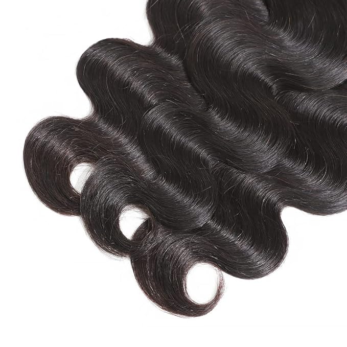 Color 1B Human Hair Body Wave Bundles Natural Color Bundles Body Wave Brazilian Human Hair Weave Extensions Wet and Wavy Soft Silky for Black Women 8 10 12 Inch