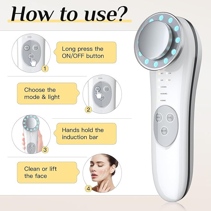 Microcurrent Facial Device Facial Massager Face Roller Tools for Skin Care Microcurrent Multifunctional Facial Massager, White-02
