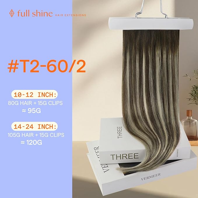 Full Shine 24 Inch Hair Extensions Real Human Hair Clip ins Brown Balayage Clip in Hair Extensions Human Hair Dark Brown to Blonde Real Hair Extension Clip ins 7 Pcs