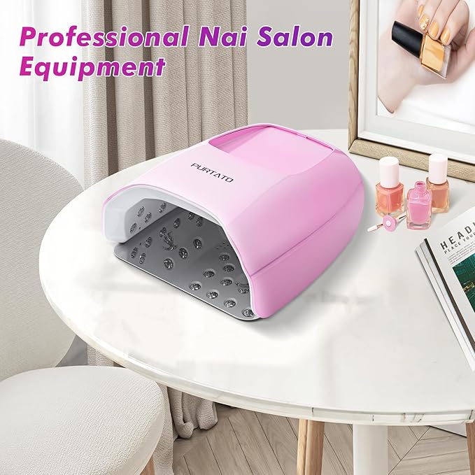 Professional Cordless Rechargeable UV LED Nail Lamp with 4 Timer Setting and 126W High Power Quick Drying Nail Dryer (Plating Pink)