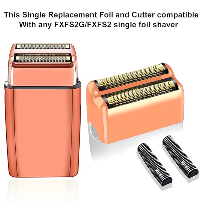 2 pack Professional Replacement Foil and Cutters for BaBylissPRO Barberology Double Foil Shaver, Compatible with BaBylissPRO Barberology FXFS2 Shaver，GoldRose Gold