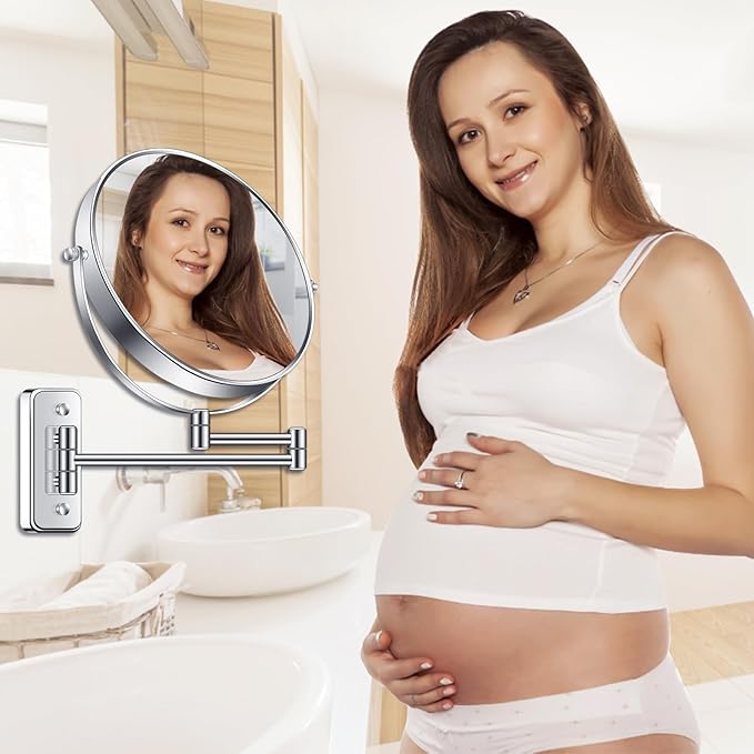 9” Large Wall Mounted Makeup Mirror 1X/7X Double-Side Bathroom Magnifying Mirror 360 Swivel Vanity Mirror Extendable Shaving Wall Mount Cosmetic Mirror for Men and Women, Chrome