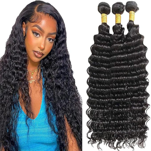 Natural Color Human Hair Loose Deep Wave Bundles #1B Deep Wave Bundles 8a Grade Double Weft Brazilian Human Hair Soft and Silky for Black Women 22 24 26 Inch