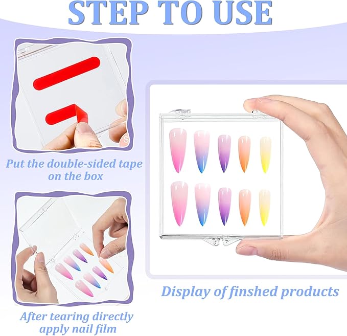 30 Sets Press on Nail Box Nail Display Case Artificial Nail Display Storage Box with 60 Pcs Adhesive Double Sided Tape Acrylic Nail Box Press On Nail Packaging for Nail Salon (Clear, 2.76 x 2.76 inch)