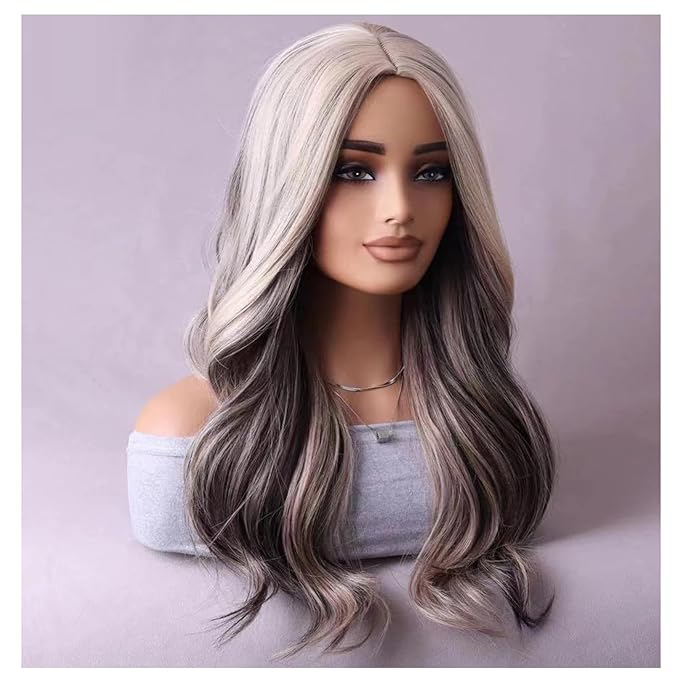 BERON Blonde Brown Wigs Long Wavy Wig for Women Curly Highlights Color Girls Wig Heat Resistant Synthetic Hair Wigs for Cosplay Party Daily or Use