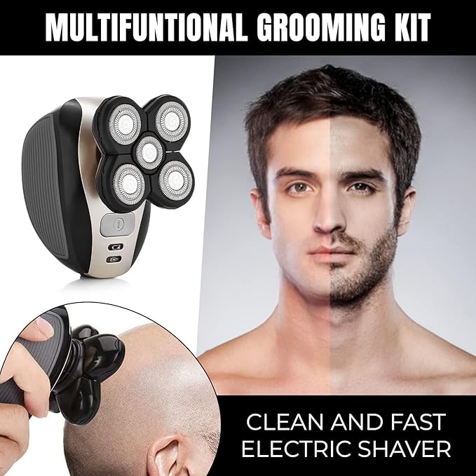 Electric Shaver Bald Head Shaver Head Shavers for Bald Men Electic Razor for Men Waterproof Cordless Trimmer for Nose Ear Face Body Wet Dry Men's Rotary Shavers for Head Shaving Machine 5 in 1 4D
