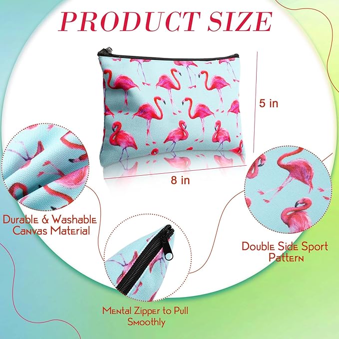 Eccliy 20 Pcs Summer Makeup Bag Cosmetic Bag Canvas Gifts Summer Themed Accessories for Girls Toiletry Pouch with Zipper for Women Party Shopping Home Travel, 8 x 5 Inch