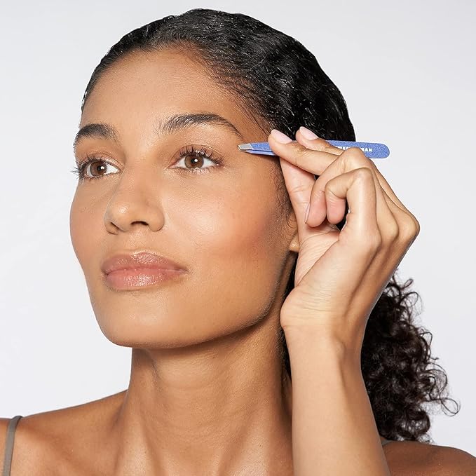 Tweezerman Stainless Steel Slant Tweezer - Eyebrow Tweezers for Women and Men (Sky Blue)