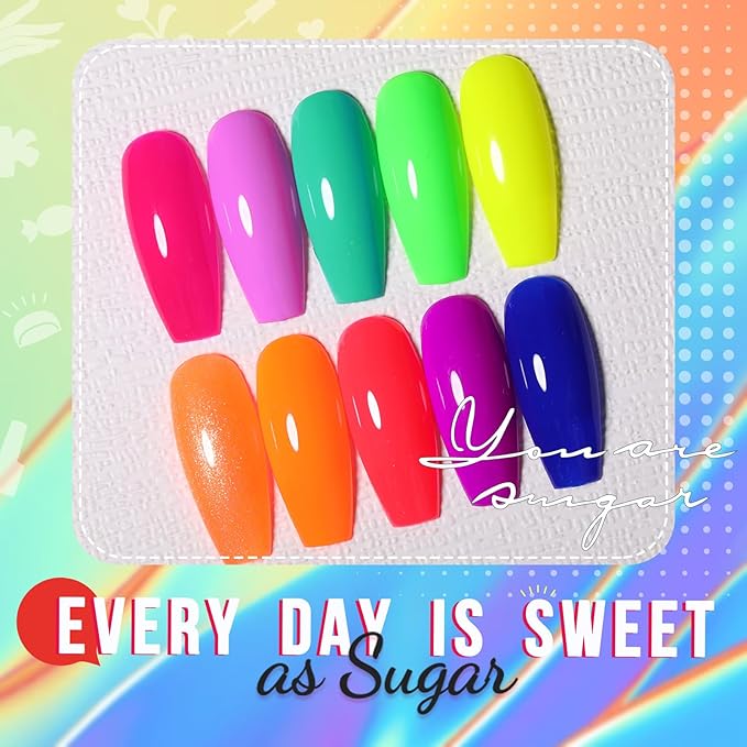 UR SUGAR Neon Gel Nail Polish Set, 10 Colors Hot Pink Orange Yellow Green Blue Red Purple Neon Pastel Color Spring Summer Nail Polish Fluorescent Gel Polish Soak Off Nail Art Gifts Set for Women