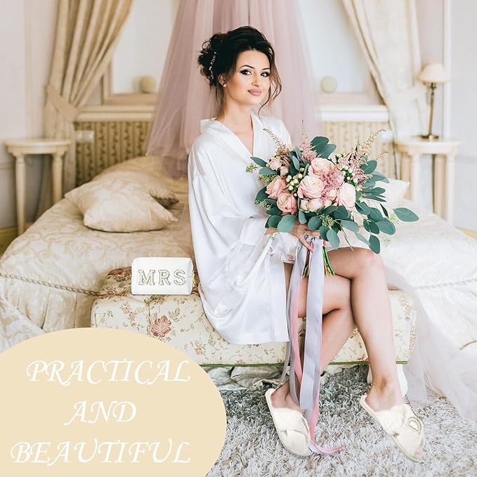 Bride To Be Gift Set - Makeup Bag, Slippers, Robe, Hair Clip - Wedding Gifts