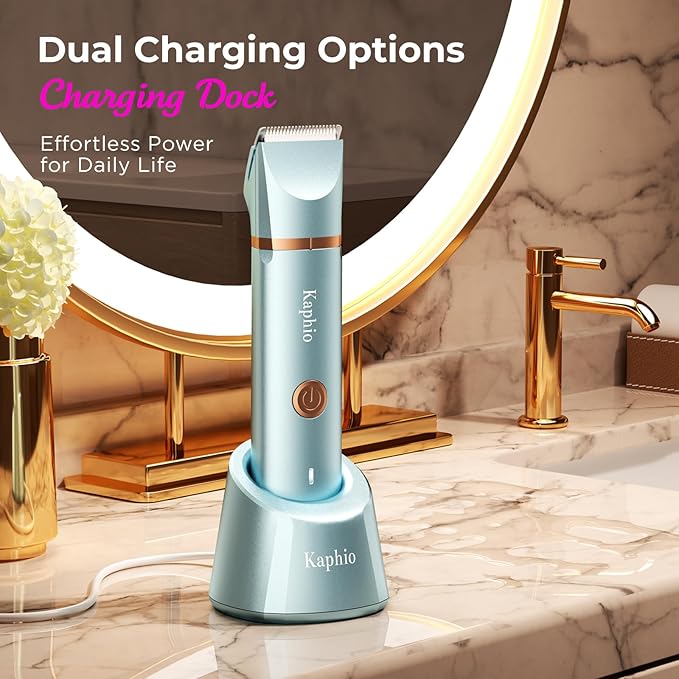 Bikini Trimmer for Women Pubic Hair: 2 in 1 Eletctric Razors for Women - Rechargeable Eletctric Shaver - IPX7 Waterproof Bikini Trimmer for Underarm Leg Arm Body (Parisian Blue)