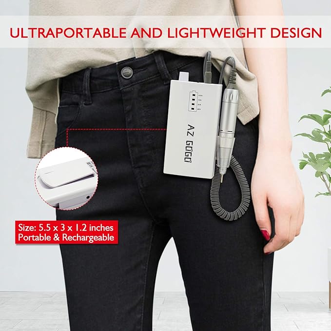 AZ GOGO Efile Nail Drill Machine, 30000 RPM Professional Portable Nail Drill for Acrylic Nails - E-File Manicure/Pedicure Kit with EVA Bag (White)