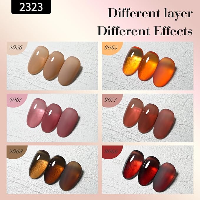 CANNI Jelly Gel Nail Polish Set,Brown 6 Colors 9ML Jelly Translucent Gel Polish Set,Brown Fall Colors, High Gloss Soak Off UV LED Gel Nail Manicure Salon DIY
