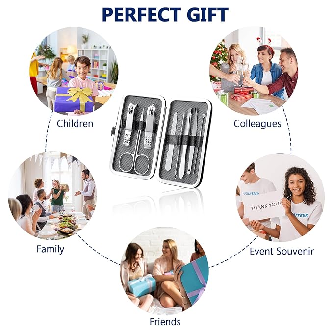 Lasnten 24 Set Manicure Set Bulk Nail Clippers Grooming Nail Kit Stainless Steel Professional Pedicure Kit Pedicure Tools with Travel Case Gifts for Men Women Personal(8 in 1,Gray, Silver)