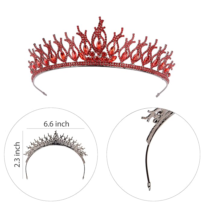 LIMELIA Women's Tiara for Henna Wedding Party|Glitter Hair Accessories for Bridal Birthday Pageant Prom Halloween Cos-play Christmas Party|Tulip-Red