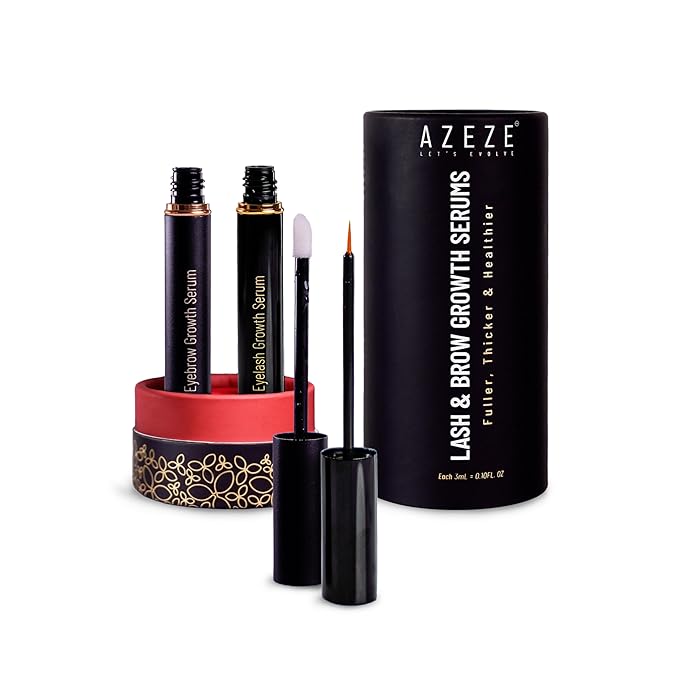 Azeze Eyelash and Eyebrow Growth Serum Set - Oil-Free, Hormone-Free Brow and Lash Serum for Eyelash & Eyebrow Growth and Thickness