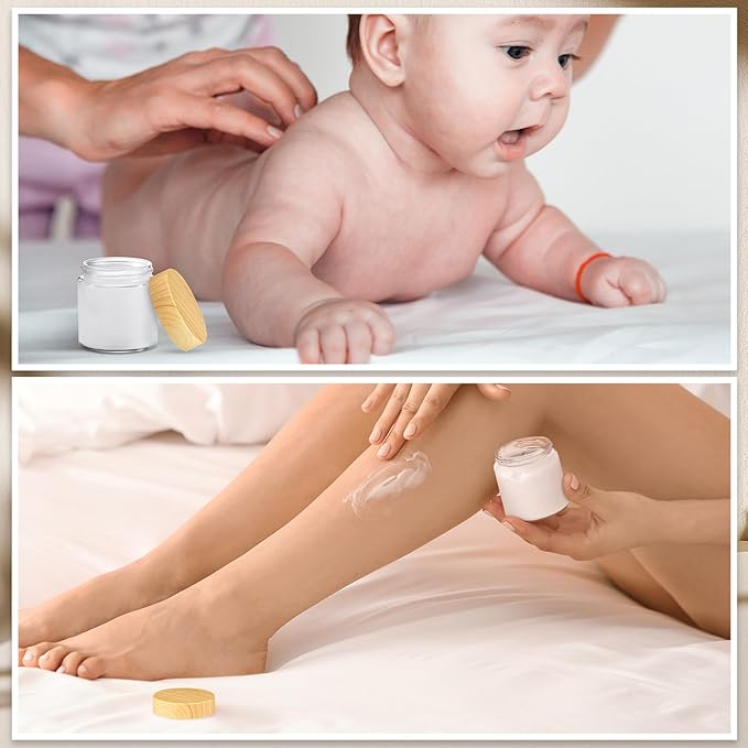 Norme 12 Pcs Glass Jars with Lids Empty Small Glass Containers and Inner Liners Reusable Cosmetic Jars Round Airtight Bottles with Plastic Woodgrain Lids for Travel (4oz)