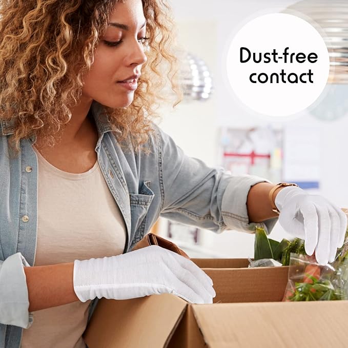 Jecery 300 Pairs Bulk White Gloves Large Pack Moisturizing Overnight White Cotton Bulk for Dry Hands Eczema Thin Inspection Soft Working Gloves Liners for Jewelry Coin Collection