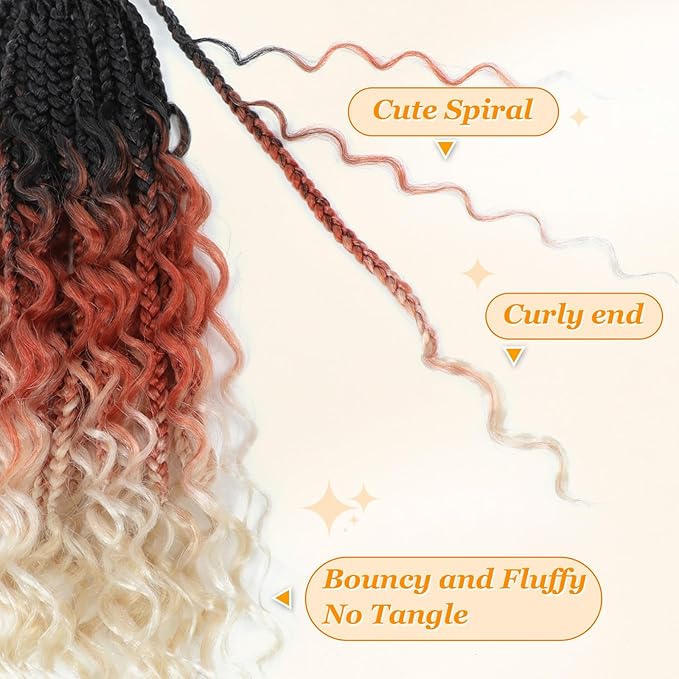9 Packs Goddess Box Braids Crochet Hair Boho Crochet Box Braids With Curly Ends Crochet Hair For Black Women, 12 Inch Pre Looped Bohemian Crochet Box Braids Hair (12Inch 9 Packs,1B/30/613)