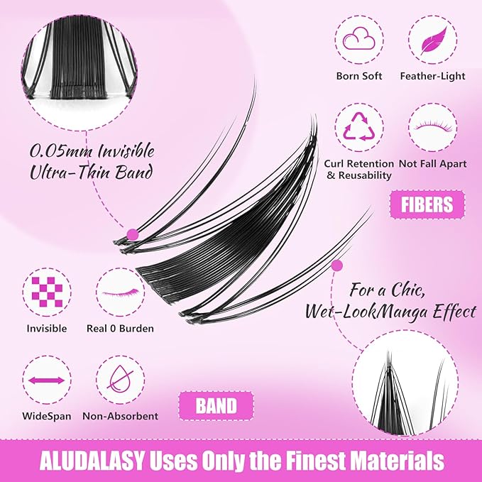 Manga Lash Clusters Kit 8-16MM C Curl Natural False Eyelashes Clusters with Invisible Clear Band | Wispy Spike Lashes & Waterproof Bond/Seal Kit for Anime Look At-Home Use