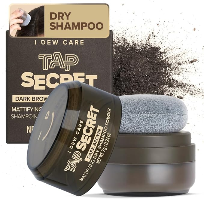 I DEW CARE Biotin Clarifying Dry Shampoo - Tap Secret Dark Brown | Strengthening & Volumizing, Powder Type, Refillable, Travel size, Non-aerosol, Korean Ginseng, Mother's Day, 0.24 Oz