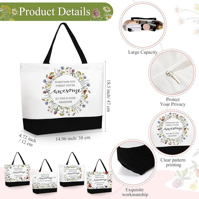 Paterr 10 Pcs Mother's Day Gifts Bulk 5 Styles Inspirational Tote Bags and Cosmetic Makeup Bags with Motivational Wildflower Scripture Quote Gifts Bulk for Women Teacher Nurse