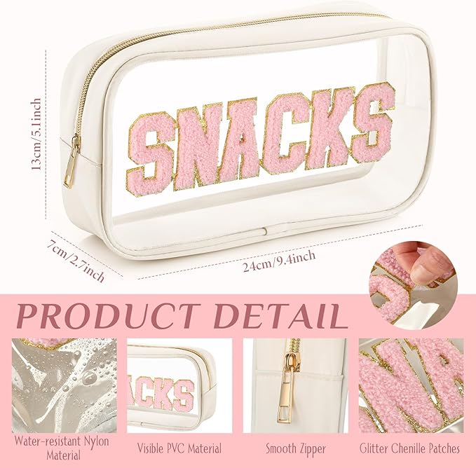 4 Pcs Mama and Baby Toiletry Bag Clear Chenille Letter Pouch Snacks Makeup Stuff Travel Diaper Bag Preppy Transparent Pouch with Zipper for Women Gift(Bright Color)