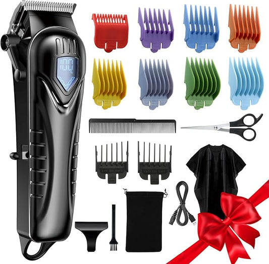 Hair Clippers for Men&Women Professional, Low Noise Cordless Hair Cutting Kit with 10 Color Combs, LED Display, Men Gifts, 5H Beard Trimmer Barber Hair Clippers Set with Scissors,Cape