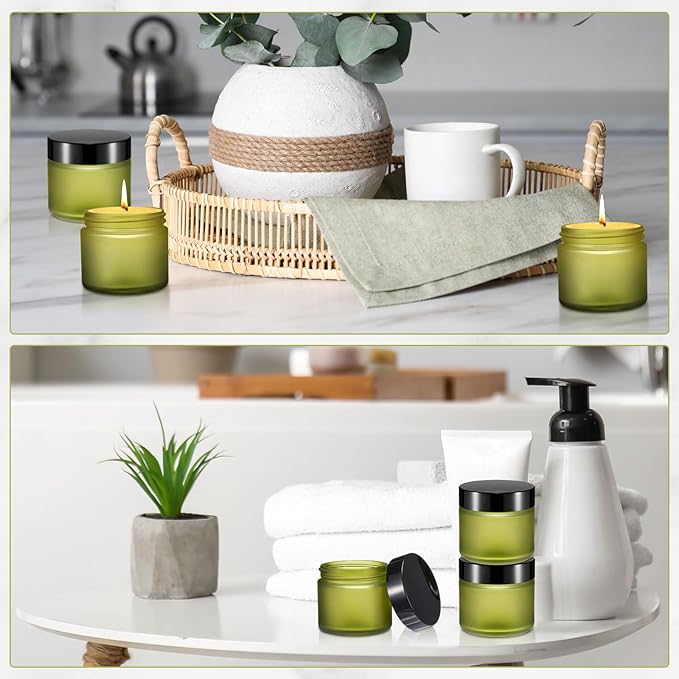 Domensi 48 Pcs 2 oz Glass Jars with Lids Travel Size Round Leakproof Empty Cosmetic Jars with Inner Liners Lid for Storing Makeup Lotions Face Cream Ointments Candle DIY Making (Pea Green)