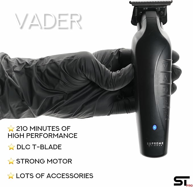 Supreme Trimmer Vader Professional Liner Trimmer for Barbers with 210 Min Run Time, Professional Motor, Sharp DLC T-Blade, USB-C Charge Clipper | ST3778