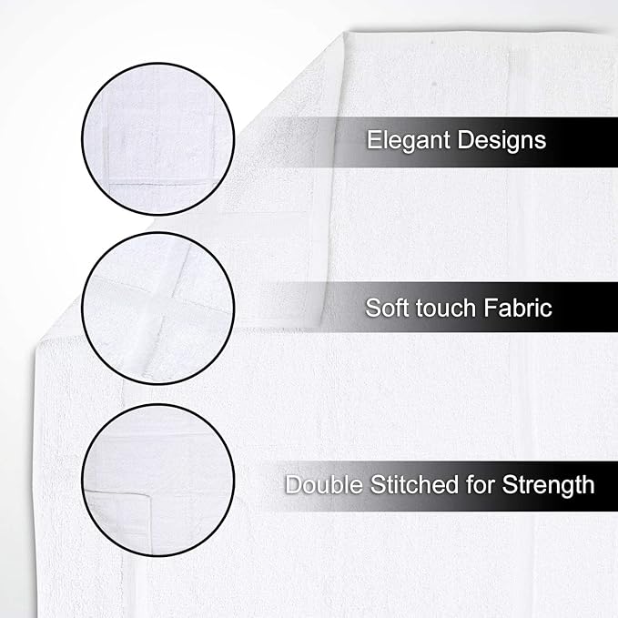 GOLD TEXTILES 12 Pack New Cotton Blend Economy White Hotel Bath Mat Towel (18x25 Inches) Light Weight Quick Drying & Machine Washable - Hotel Supplies Shower Bath Mat Towel