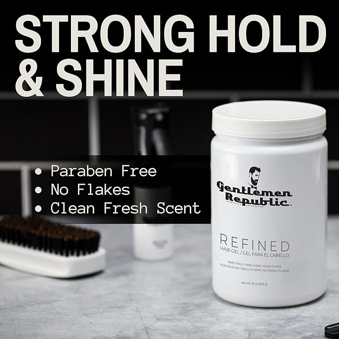 Gentlemen Republic 32oz Refined Hair Gel for Men - Provides 24 Hour High Hold & Shine - Premium Mens Hair Styling Products with No Beeswax, Alcohol, Parabens & Humidity Resistant