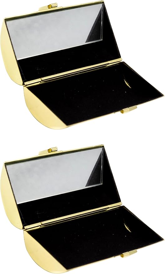 Stephanie Imports Set of 2 Capsule Shaped Lipstick Cases With Glass Mirror (Reflective Gold)